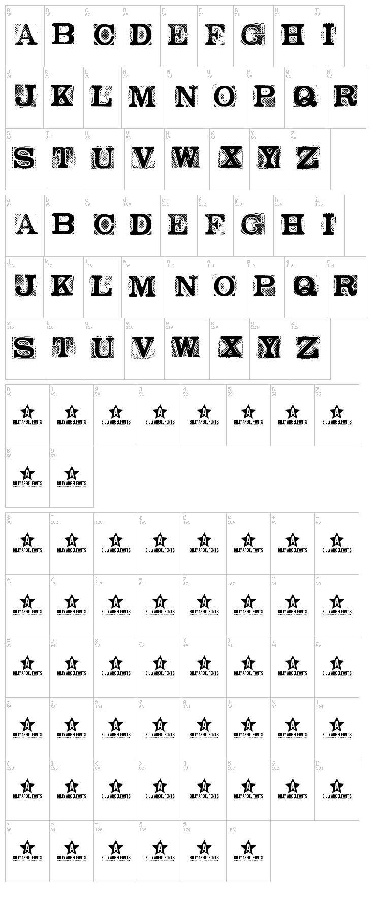 Network Vampires font map